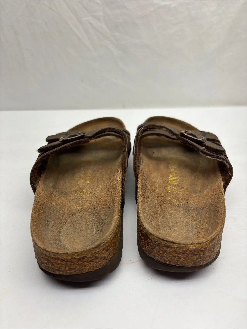 Birkenstock Women’s Brown Leather Double-Buckle Slide Sandals, SZ 6, box 23